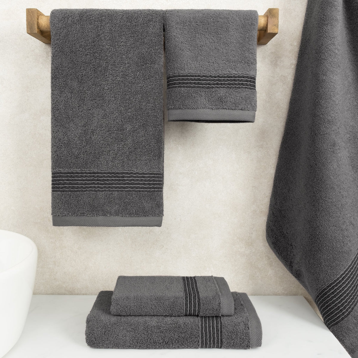 American Soft Linen Pleated Collection 100% Combed Cotton Luxury 6 Piece Towel Set, Zero Twist Ultra Soft and Plush 460 GSM Towels for Bathroom