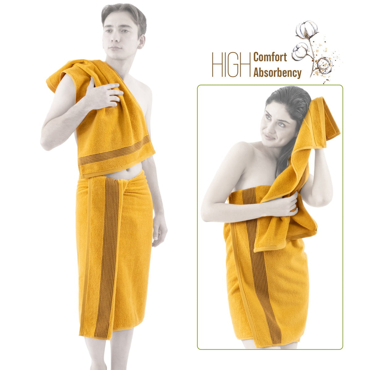 American Soft Linen Pleated Collection 100% Combed Cotton Luxury 6 Piece Towel Set, Zero Twist Ultra Soft and Plush 460 GSM Towels for Bathroom