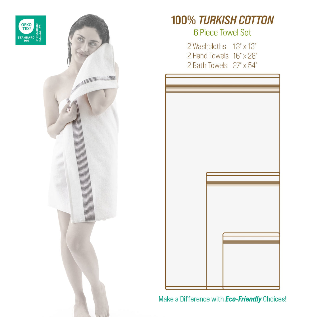 American Soft Linen Pleated Collection 100% Combed Cotton Luxury 6 Piece Towel Set, Zero Twist Ultra Soft and Plush 460 GSM Towels for Bathroom