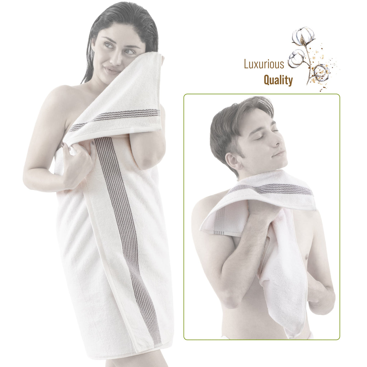American Soft Linen Pleated Collection 100% Combed Cotton Luxury 6 Piece Towel Set, Zero Twist Ultra Soft and Plush 460 GSM Towels for Bathroom