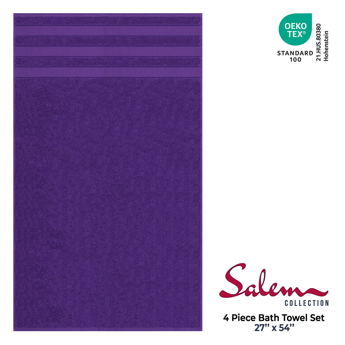 Salem 4 Piece 100% Cotton Luxury Turkish Bath Towel Sets