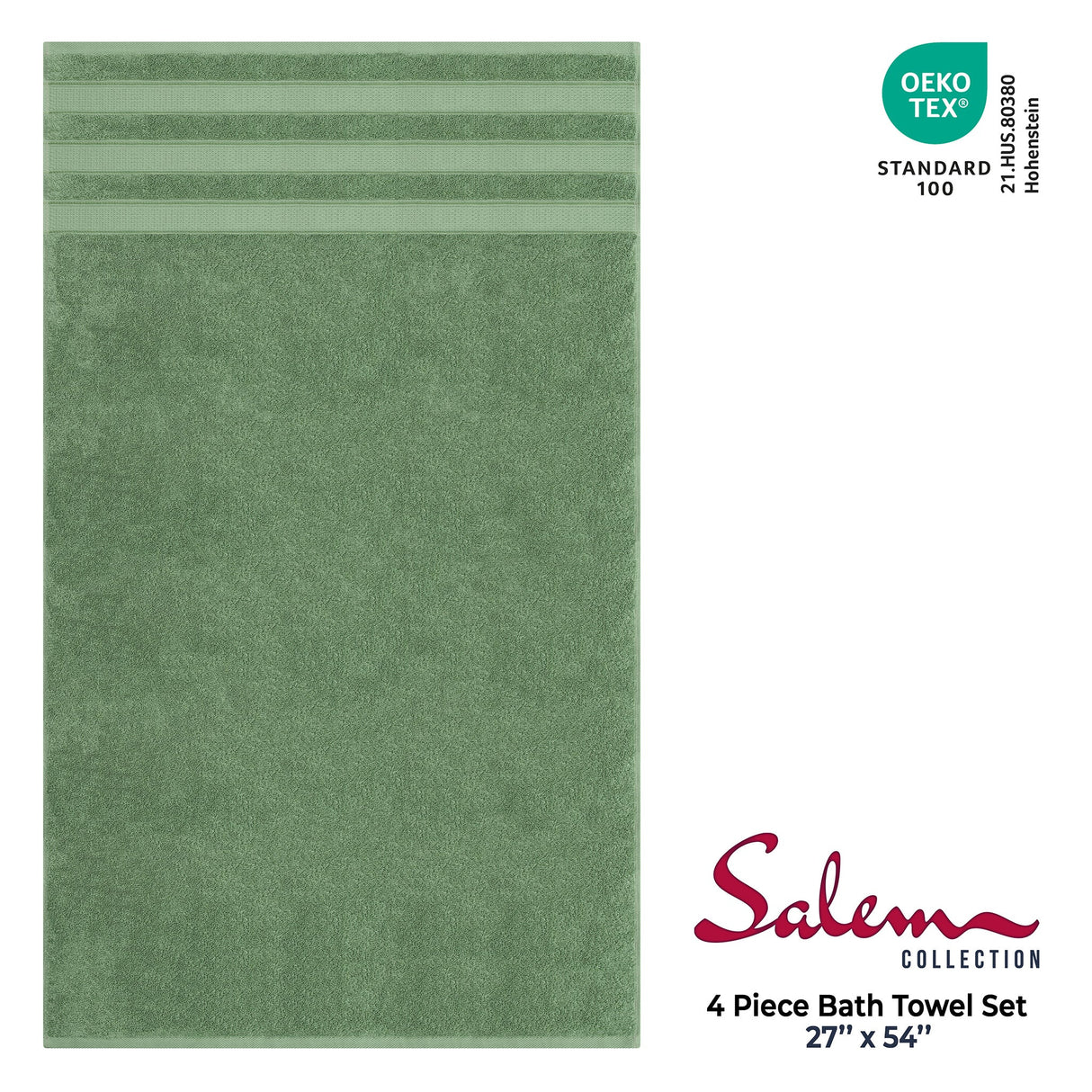 Salem 4 Piece 100% Cotton Luxury Turkish Bath Towel Sets