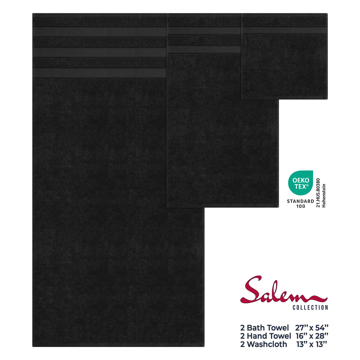 Salem 6 Piece 100% Cotton Luxury Turkish Bath Towel Set