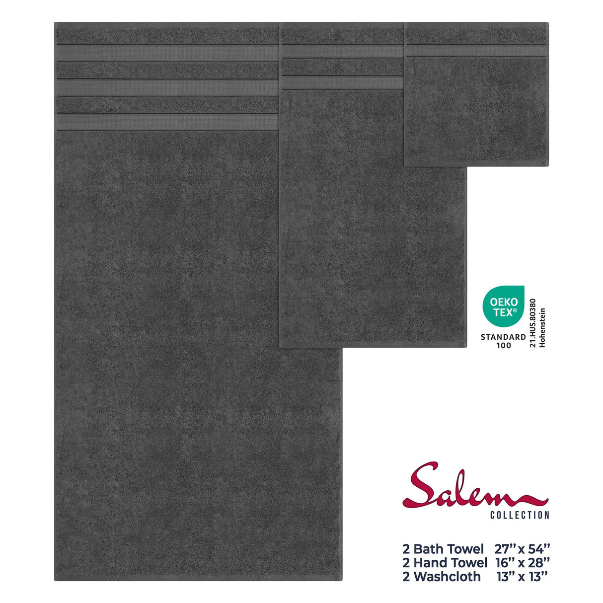 Salem 6 Piece 100% Cotton Luxury Turkish Bath Towel Set