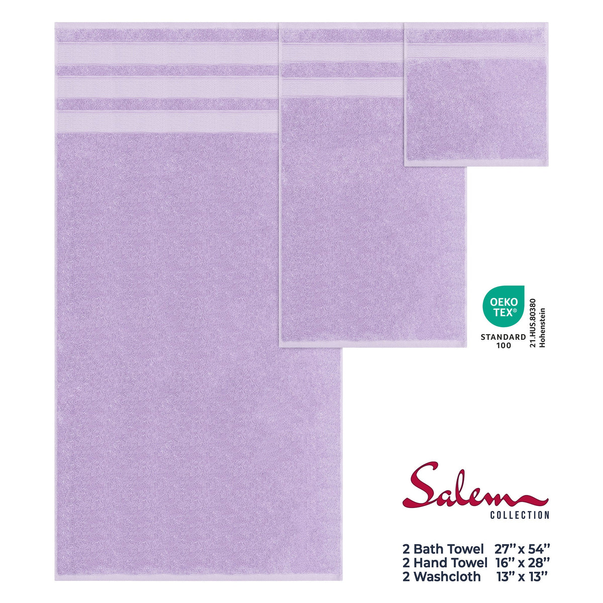 Salem 6 Piece 100% Cotton Luxury Turkish Bath Towel Set