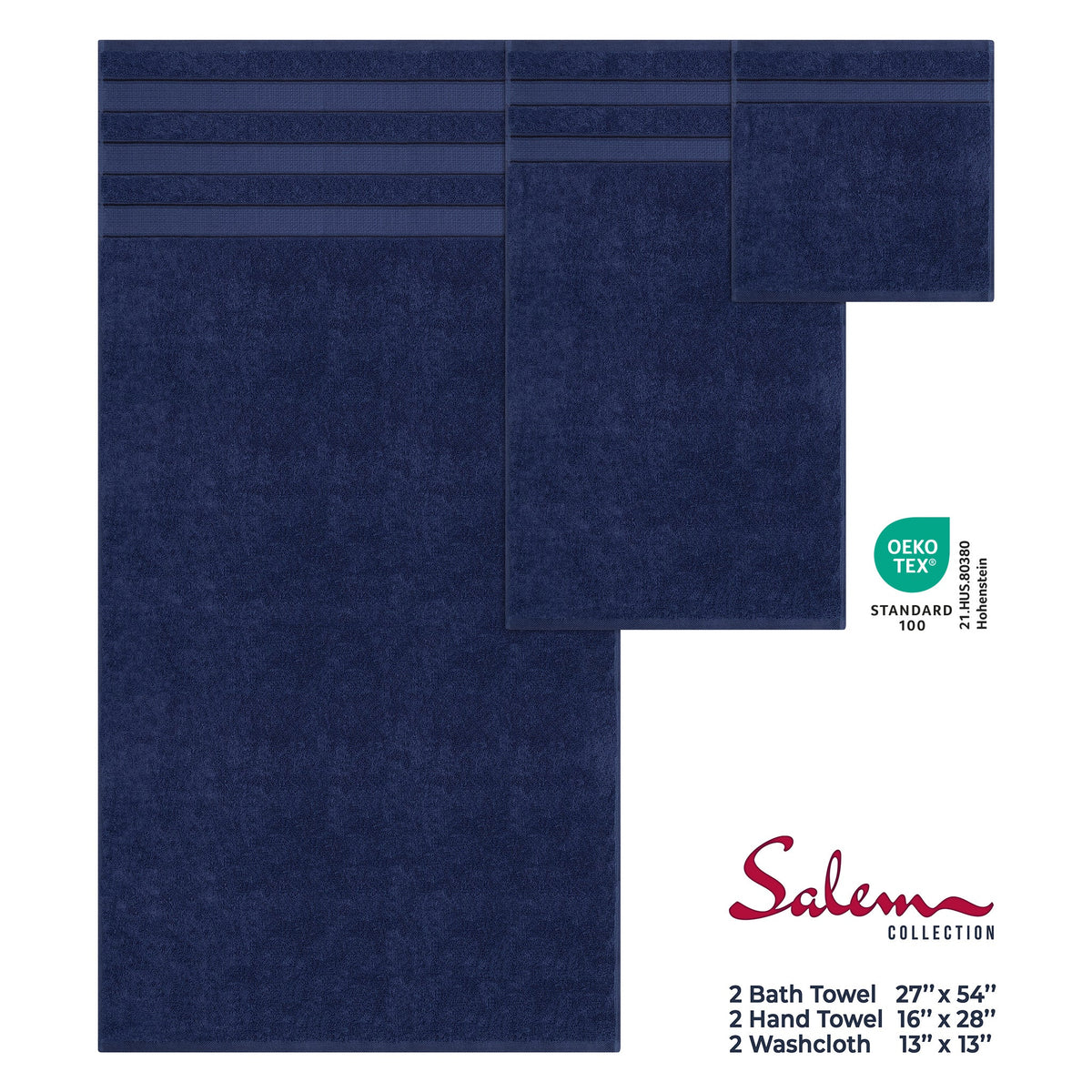 Salem 6 Piece 100% Cotton Luxury Turkish Bath Towel Set