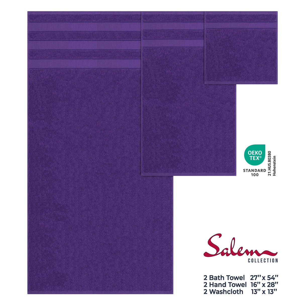 Salem 6 Piece 100% Cotton Luxury Turkish Bath Towel Set