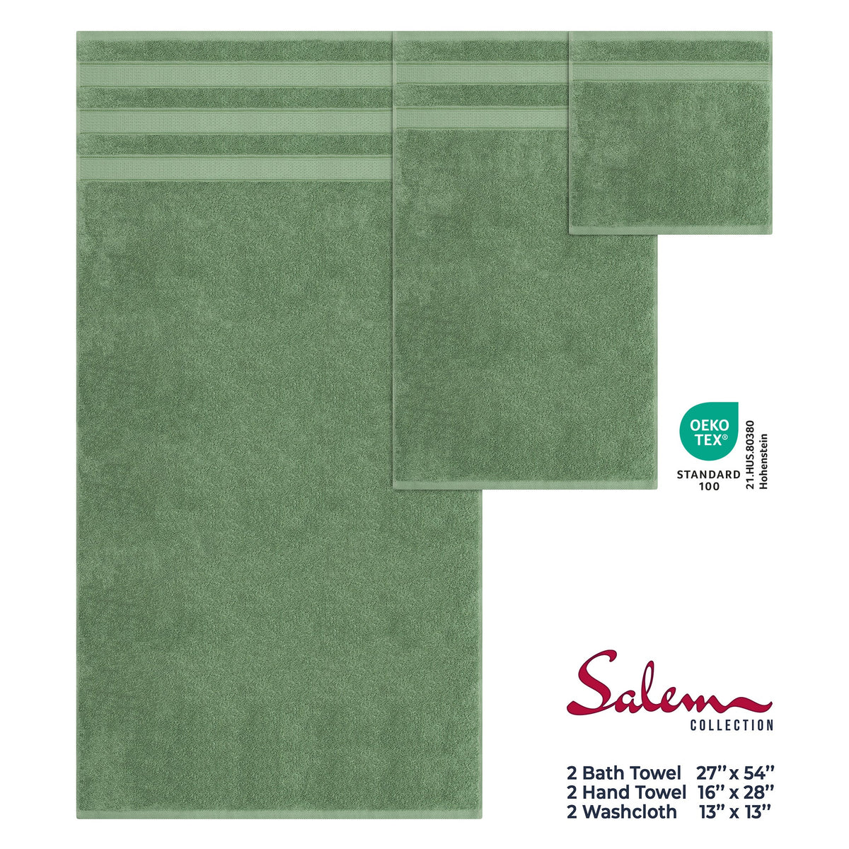 Salem 6 Piece 100% Cotton Luxury Turkish Bath Towel Set
