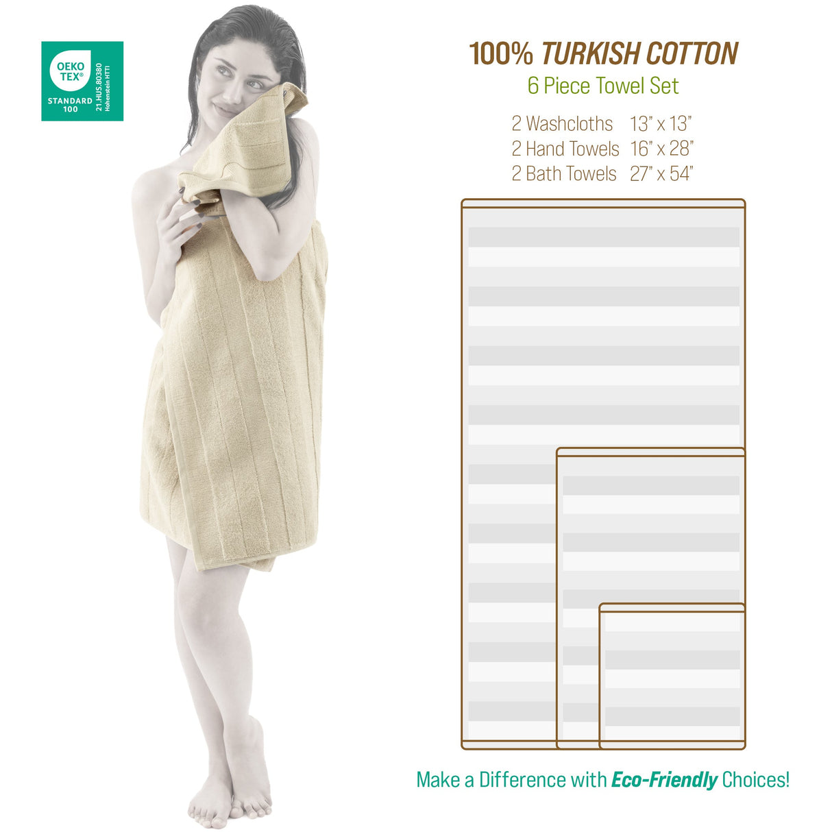 American Soft Linen Sense Collection 100% Micro Cotton Premium 6 Piece Towel Set, 600 GSM Ultra Soft and Plush Towels for Bathroom