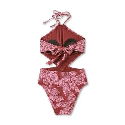 Shade & Shore Women's Halter One Piece Swimsuit Cut Out Back Tie Swimwear