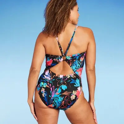Aqua Green Women's Ring Back One Piece Swimsuit UPF 50+ Swimwear