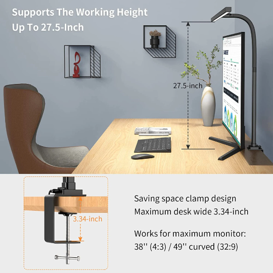 Architect Desk Lamp with Adjustable Arm and 31.5-Inch LED Light Bar – Glare-Reducing Modern Clamp Design for Optimal Workspace Lighting