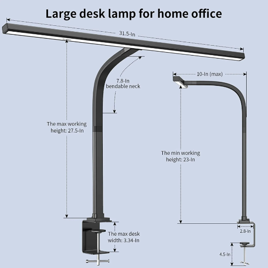 Architect Desk Lamp with Adjustable Arm and 31.5-Inch LED Light Bar – Glare-Reducing Modern Clamp Design for Optimal Workspace Lighting