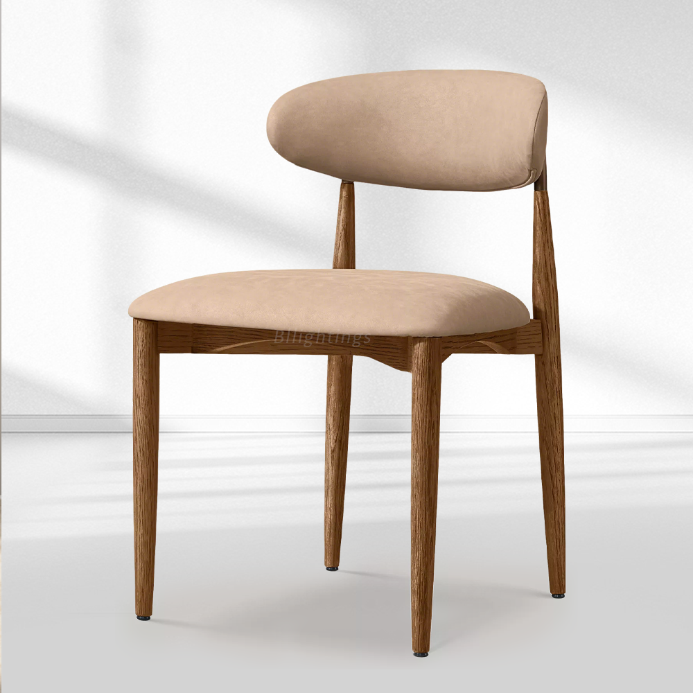 Vegan Leather Dining Chair with Oak Frame & Steel Legs 30.5" H