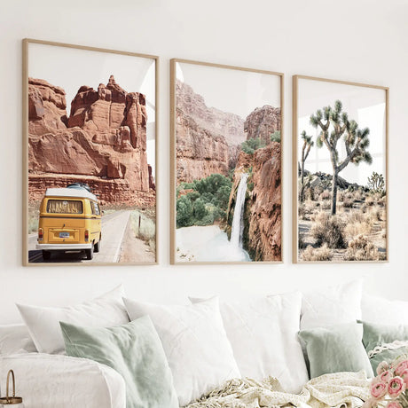 3-Piece-Arizona-Travel-Wall-Art.-Joshua-Tree,-Bus,-Waterfall-Wall-Art-Set
