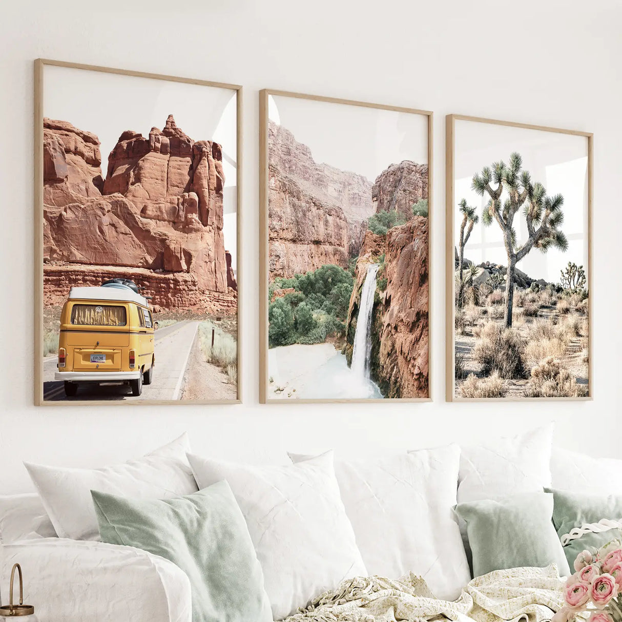 3-Piece-Arizona-Travel-Wall-Art.-Joshua-Tree,-Bus,-Waterfall-Wall-Art-Set