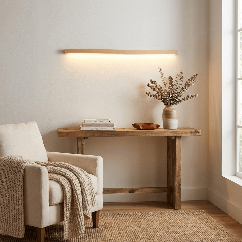 Pinea | Linear Pine Wood Wall Light with Frosted Diffuser, Dimmable Warm LED for Hallway