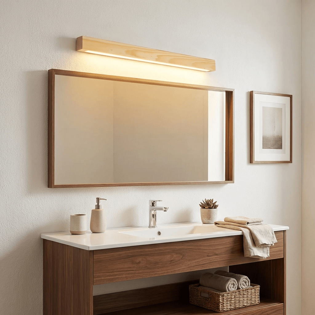 Pinea | Linear Pine Wood Wall Light with Frosted Diffuser, Dimmable Warm LED for Hallway