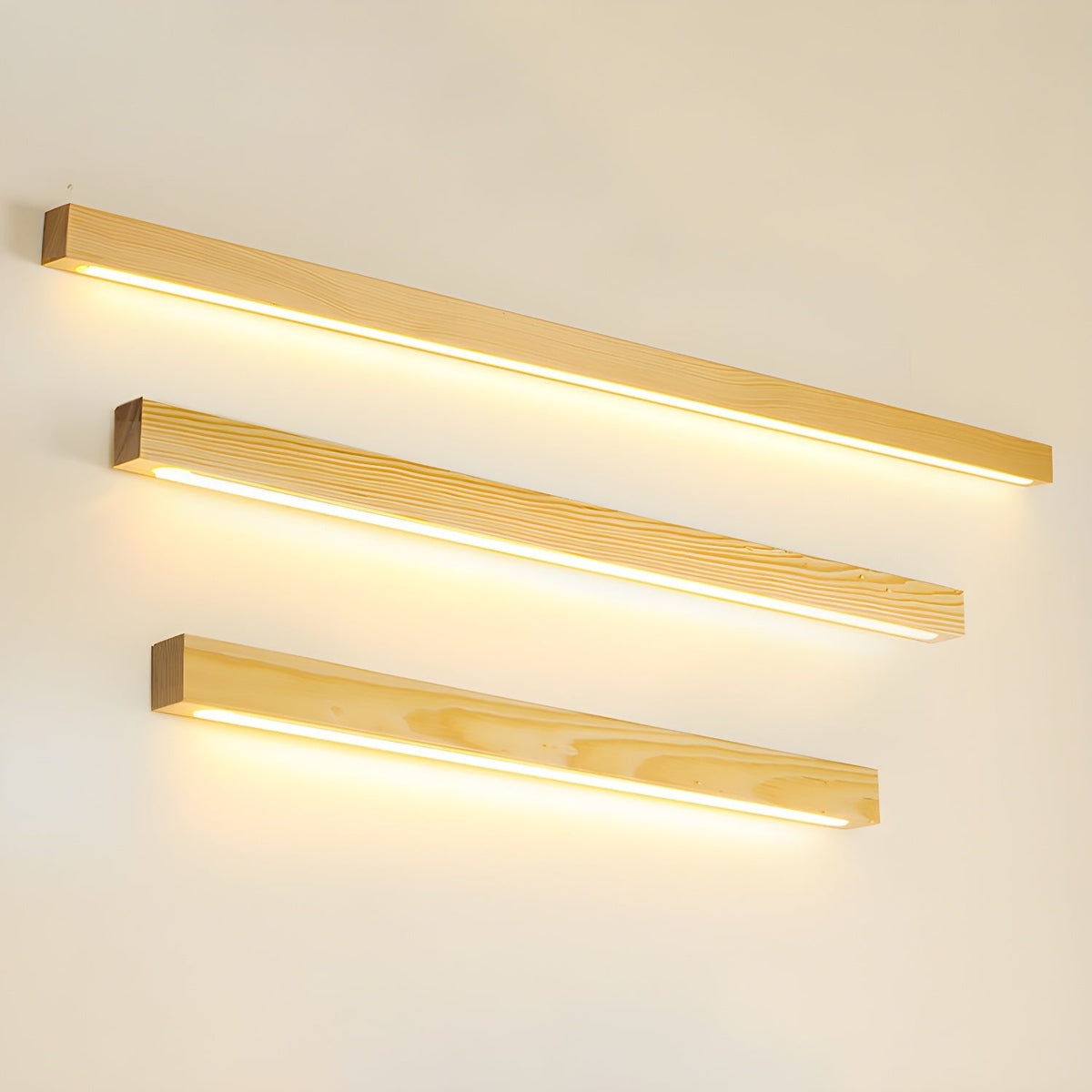 Pinea | Linear Pine Wood Wall Light with Frosted Diffuser, Dimmable Warm LED for Hallway