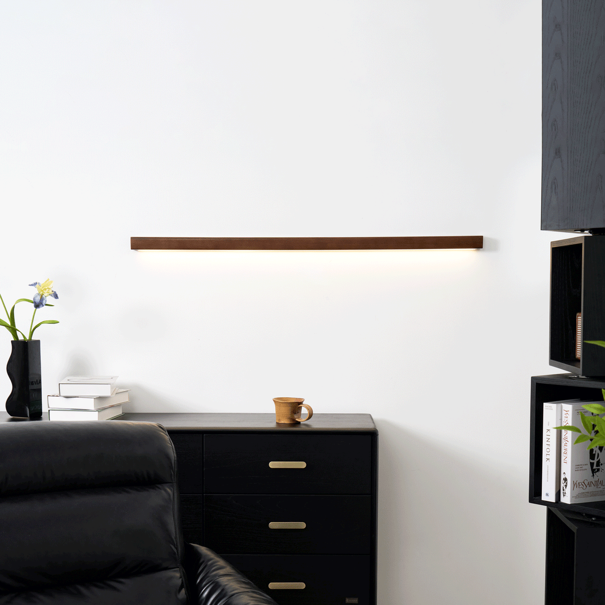 Pinea | Linear Pine Wood Wall Light with Frosted Diffuser, Dimmable Warm LED for Hallway