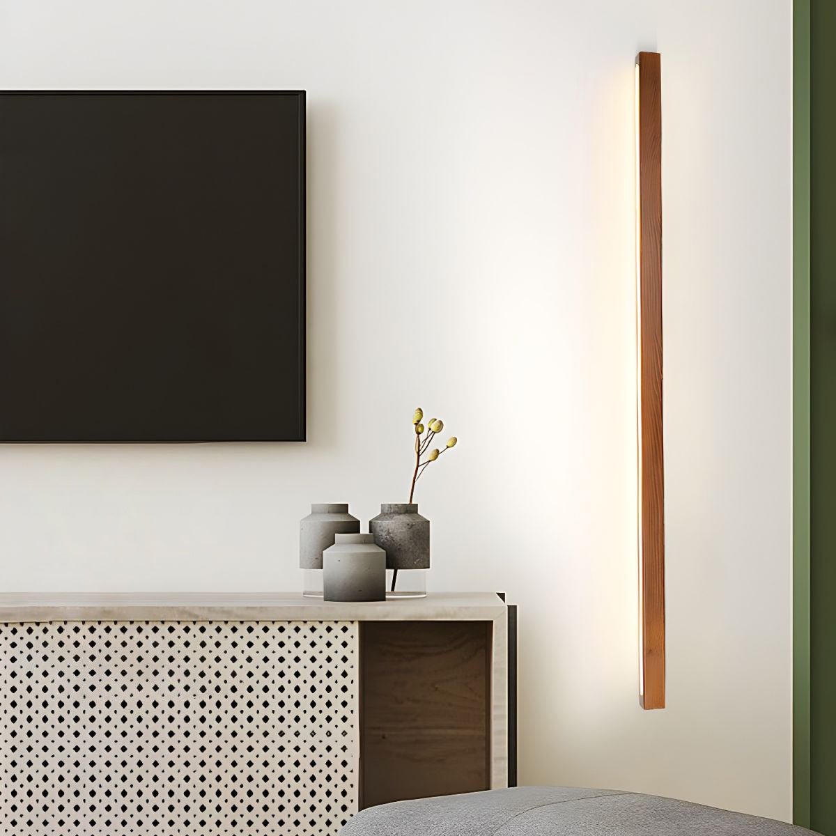 Pinea | Linear Pine Wood Wall Light with Frosted Diffuser, Dimmable Warm LED for Hallway