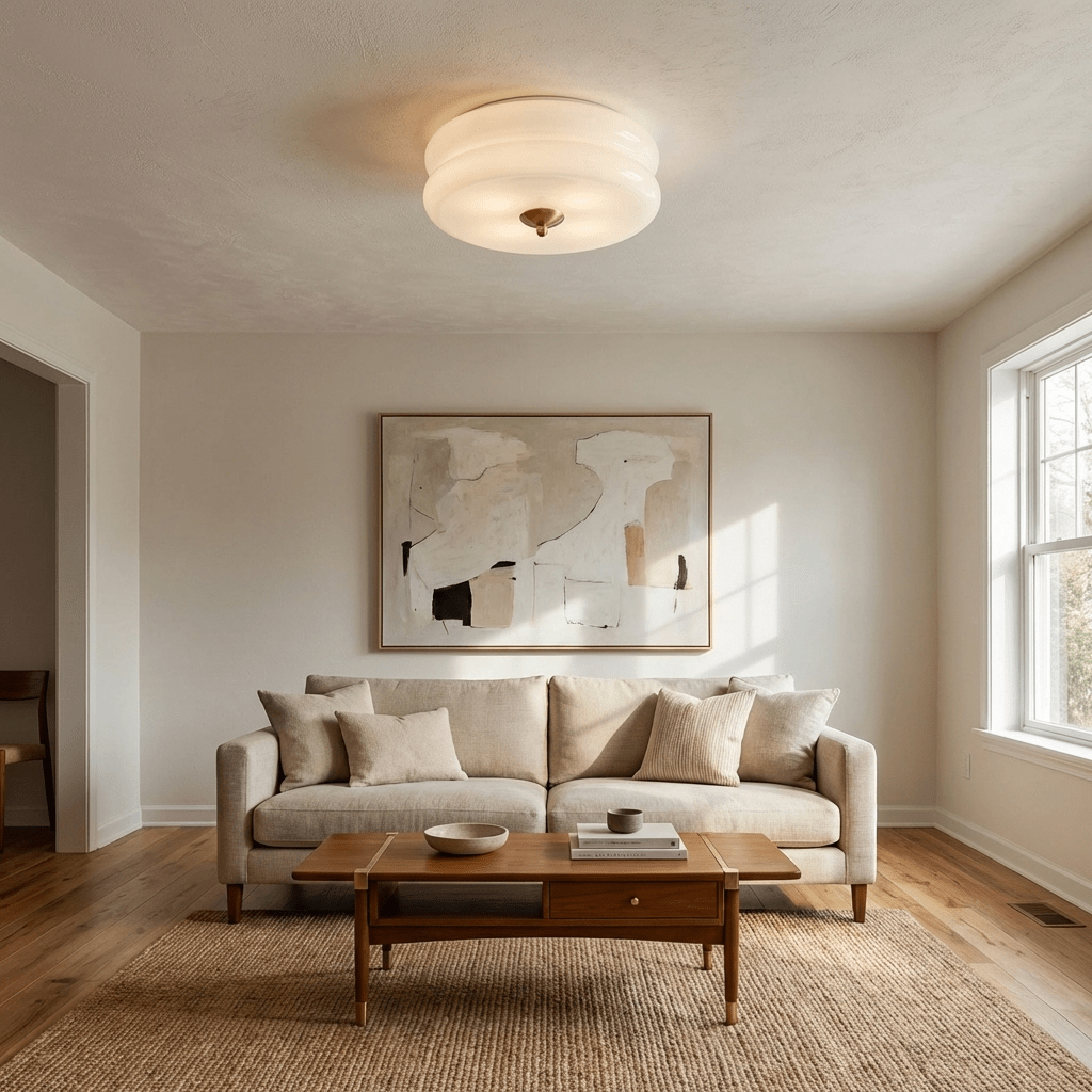 Art Deco Ribbed Glass Ceiling Light with Gold or Chrome Frame | Warm LED Flush Mount