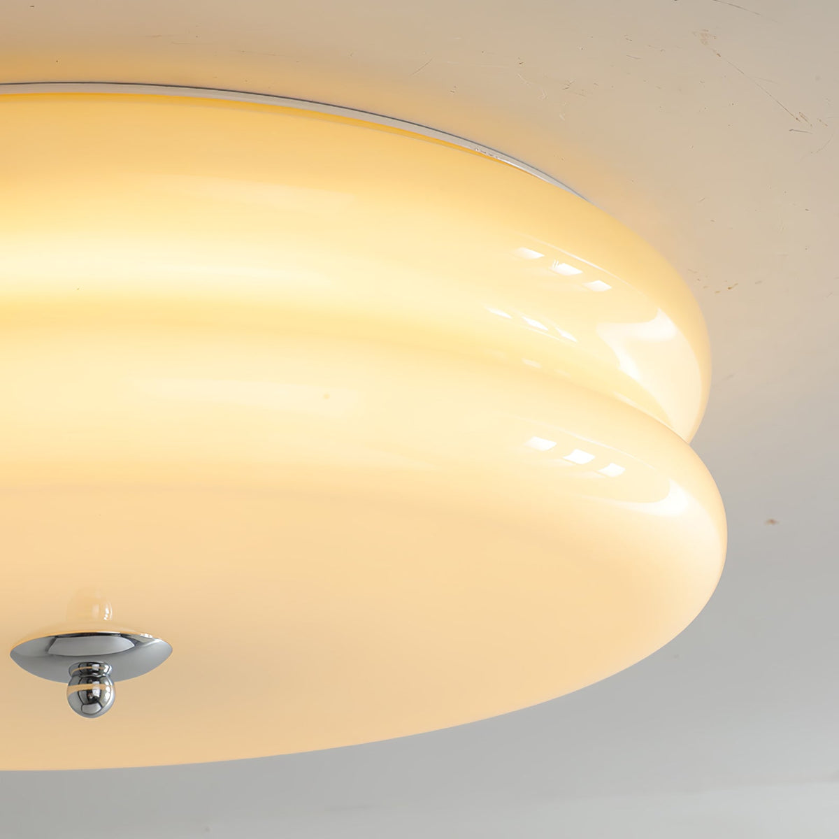 Art Deco Ribbed Glass Ceiling Light with Gold or Chrome Frame | Warm LED Flush Mount