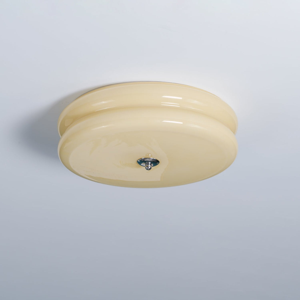Art Deco Ribbed Glass Ceiling Light with Gold or Chrome Frame | Warm LED Flush Mount