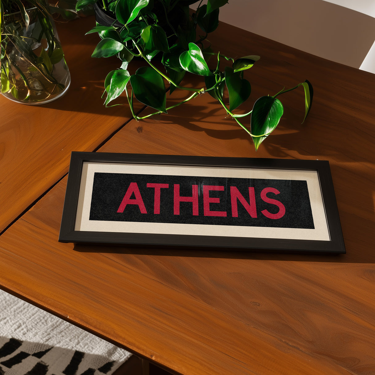 Framed Athens Red and Black Bus Scroll