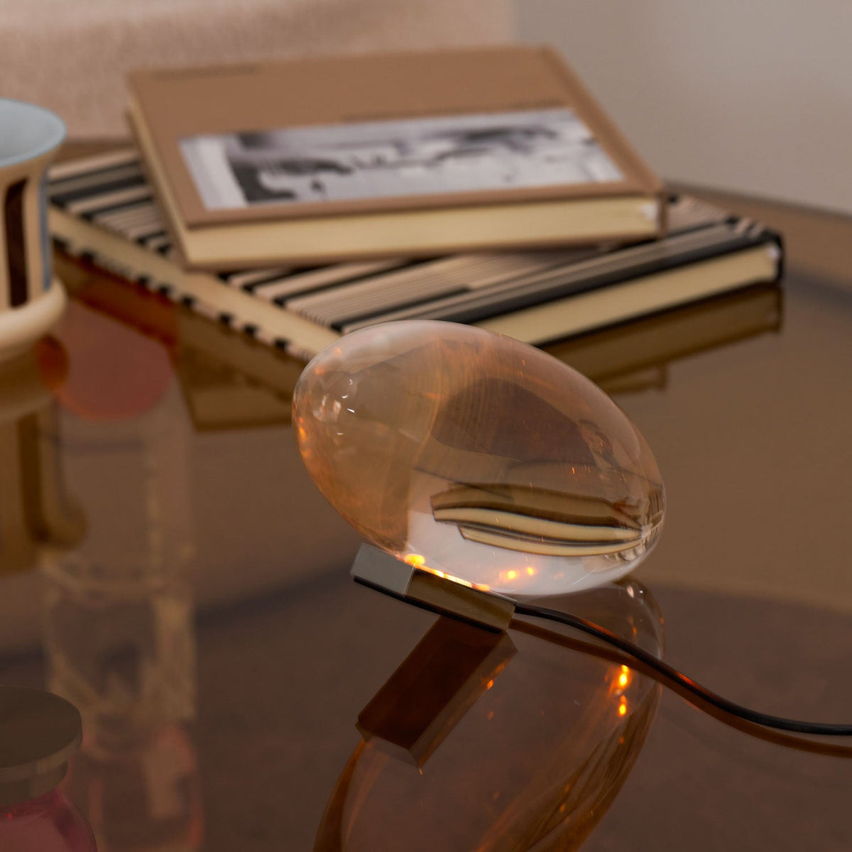 Seren | Crystal Glass Table Lamp with Chrome Base, Compact Plug-In Accent Light for Desk