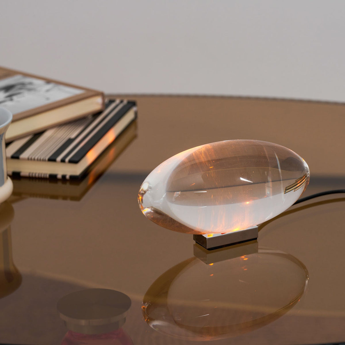Seren | Crystal Glass Table Lamp with Chrome Base, Compact Plug-In Accent Light for Desk