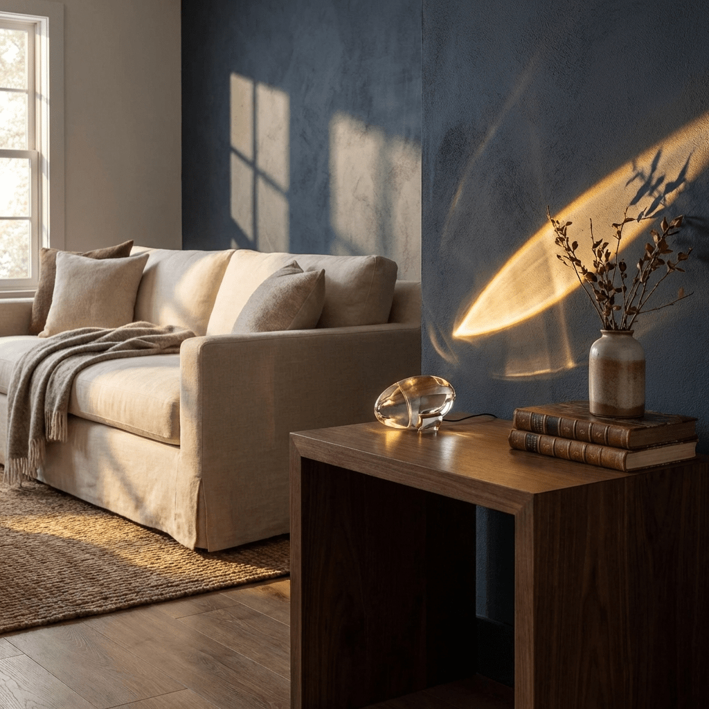 Seren | Crystal Glass Table Lamp with Chrome Base, Compact Plug-In Accent Light for Desk