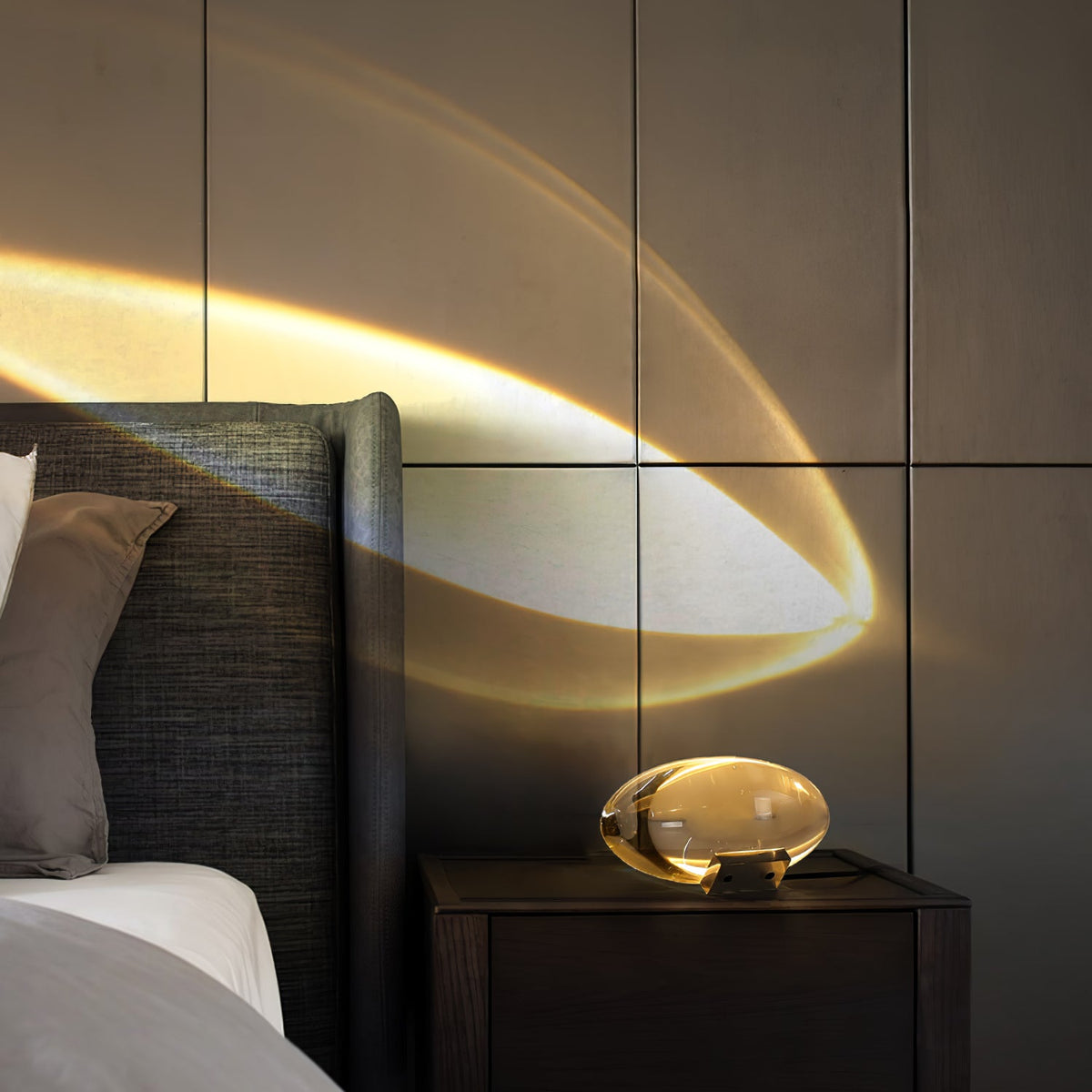 Seren | Crystal Glass Table Lamp with Chrome Base, Compact Plug-In Accent Light for Desk