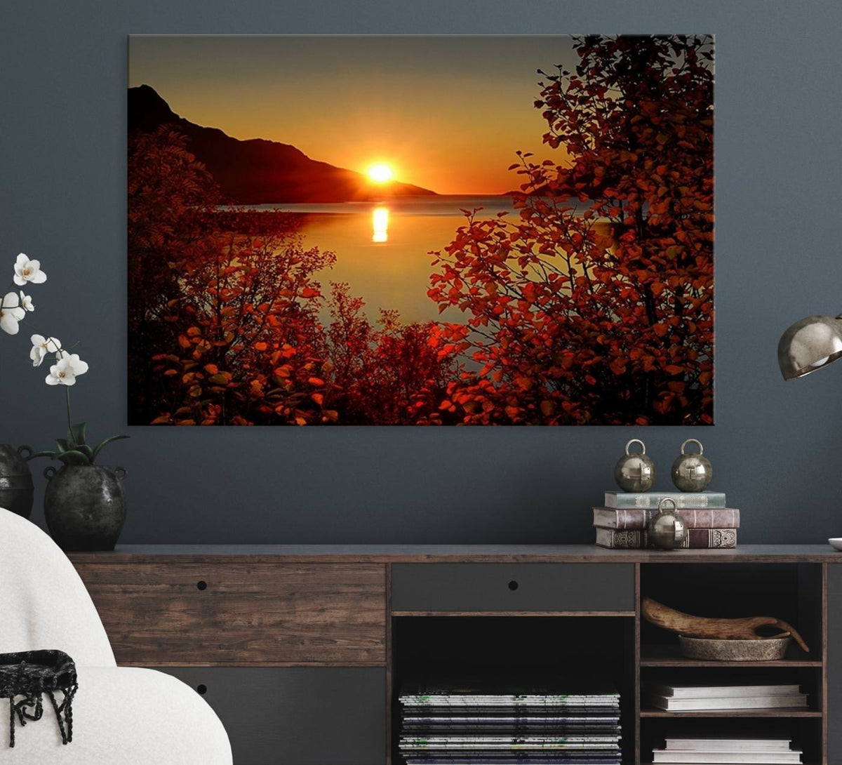 Autumn Sunset Over Lake Canvas Art – Tranquil Nature