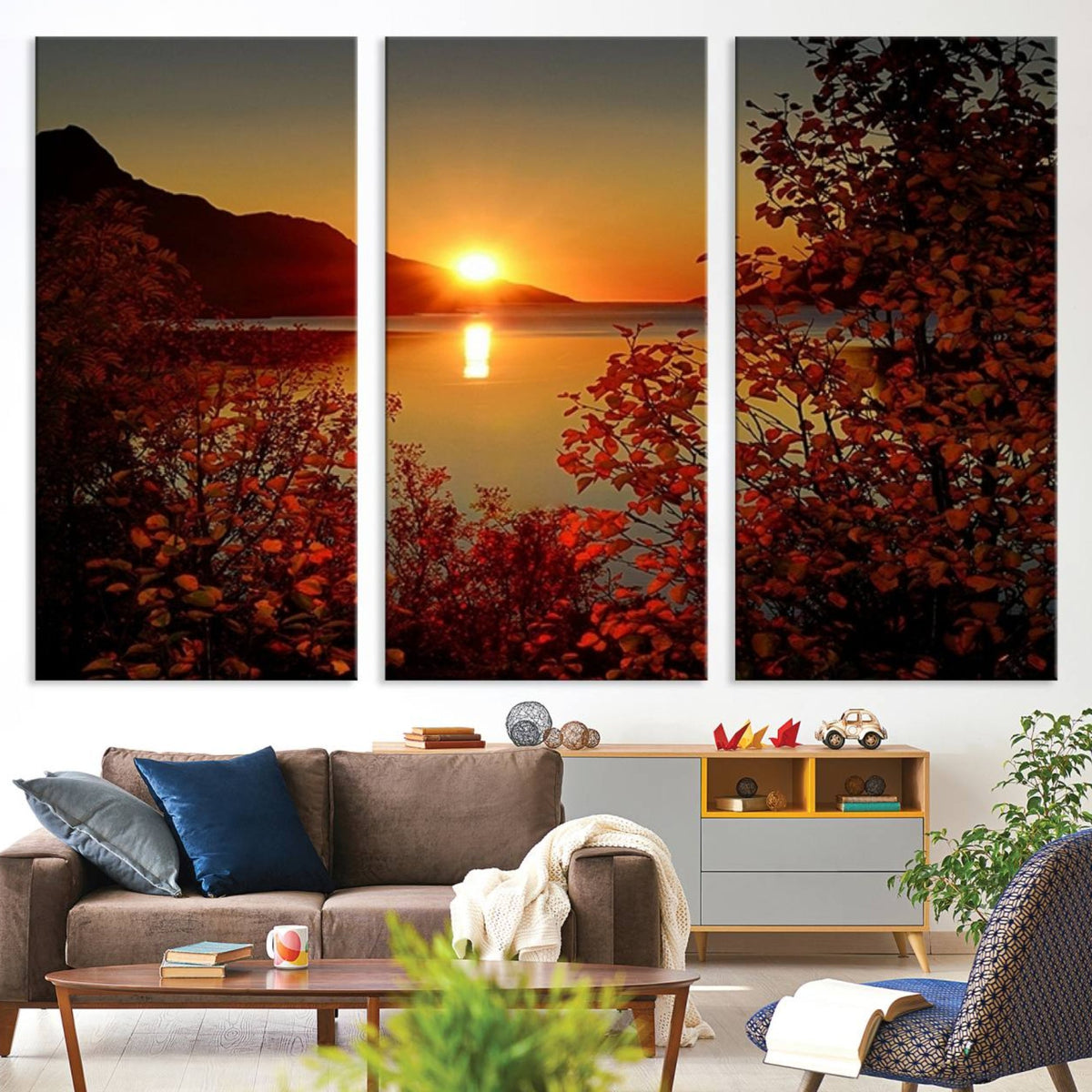 Autumn Sunset Over Lake Canvas Art – Tranquil Nature