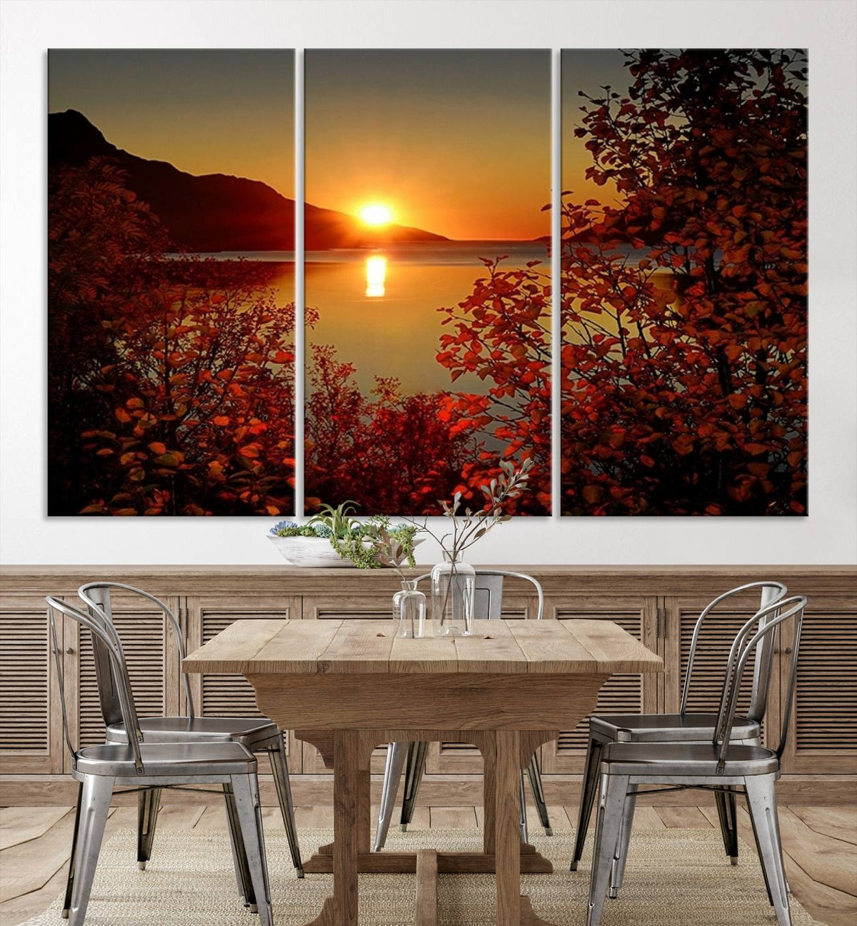 Autumn Sunset Over Lake Canvas Art – Tranquil Nature