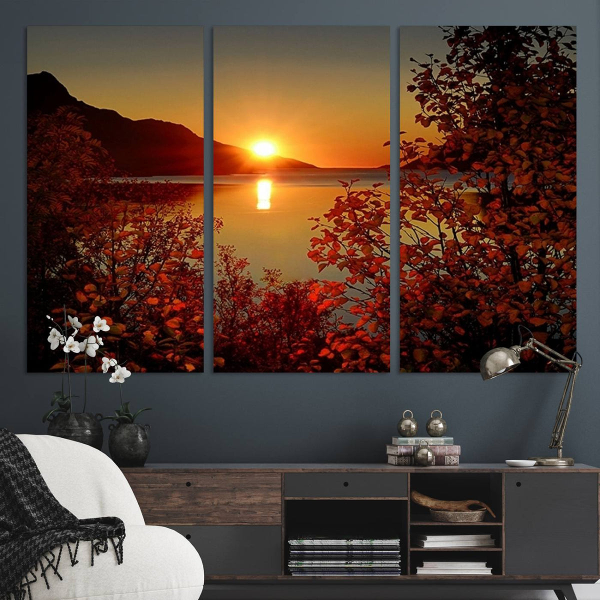 Autumn Sunset Over Lake Canvas Art – Tranquil Nature
