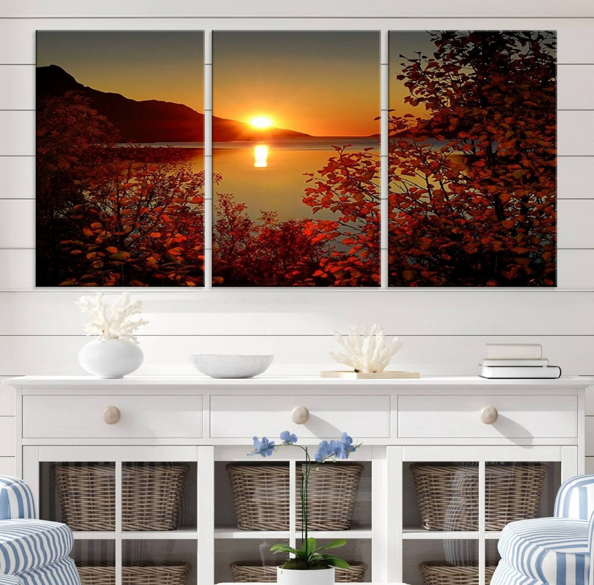 Autumn Sunset Over Lake Canvas Art – Tranquil Nature