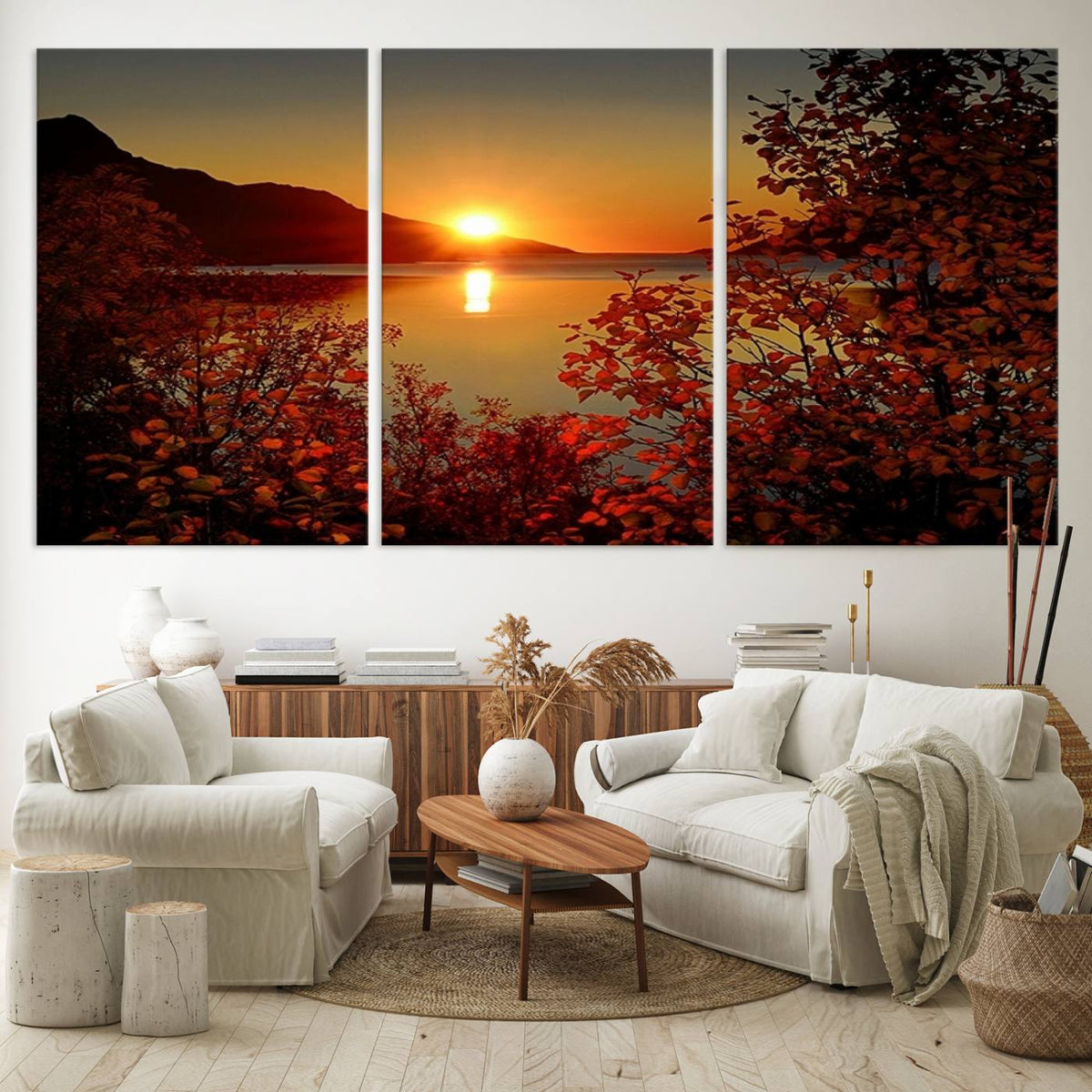 Autumn Sunset Over Lake Canvas Art – Tranquil Nature