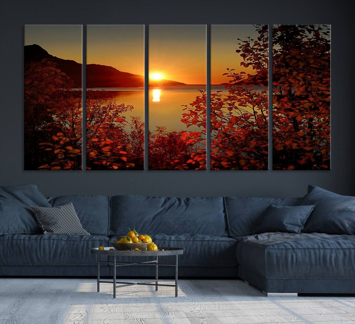 Autumn Sunset Over Lake Canvas Art – Tranquil Nature