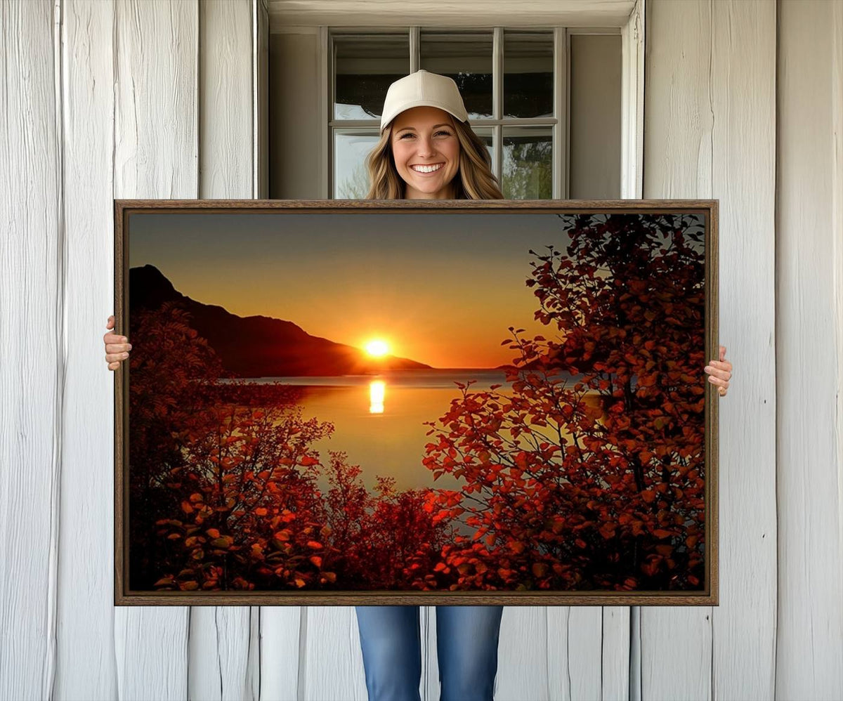 Autumn Sunset Over Lake Canvas Art – Tranquil Nature