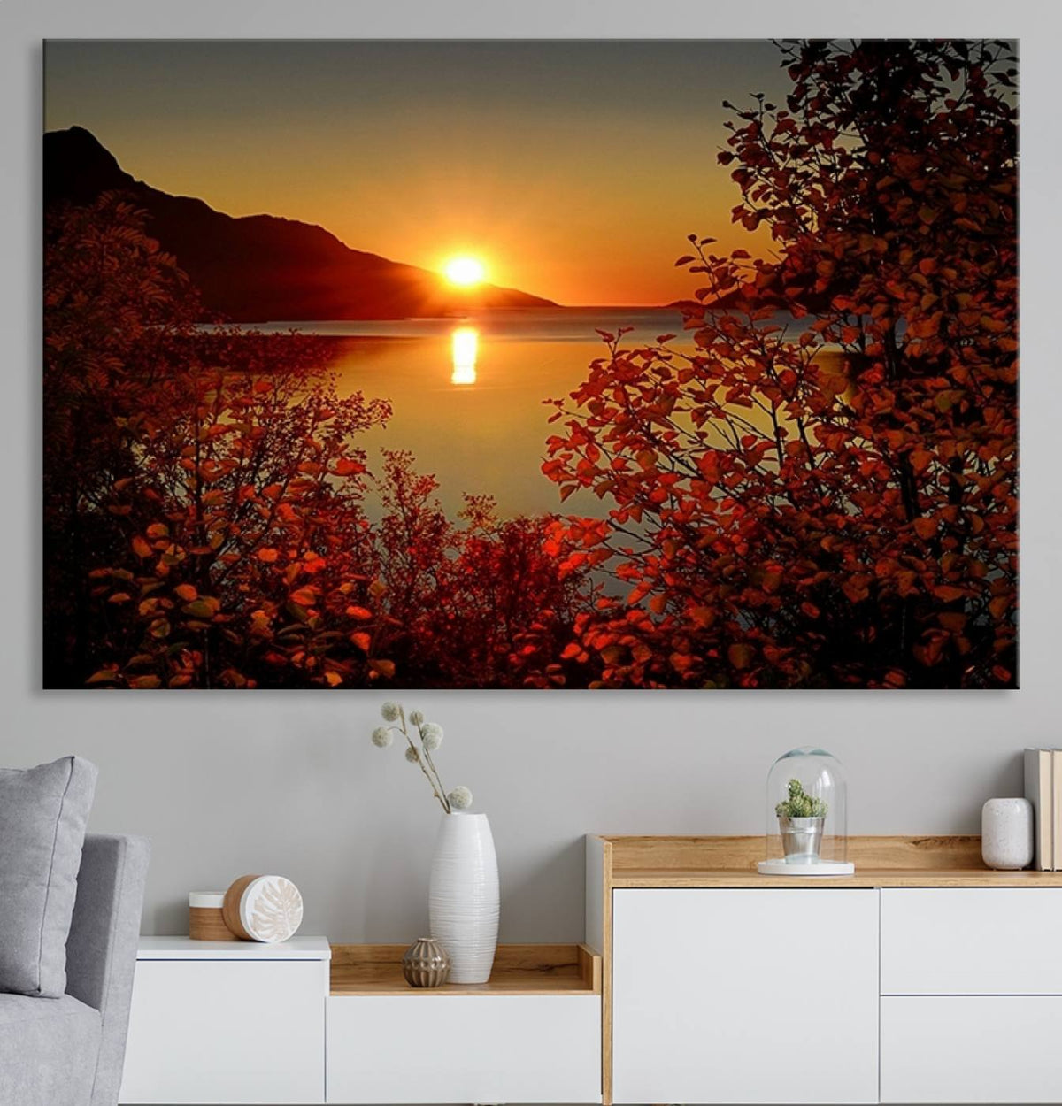 Autumn Sunset Over Lake Canvas Art – Tranquil Nature