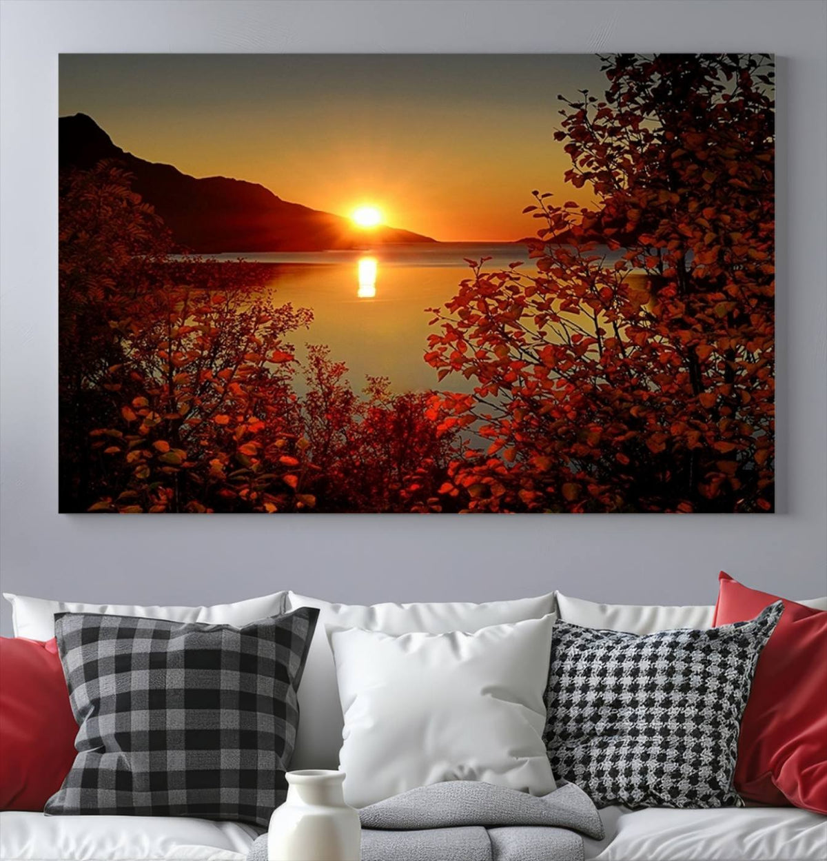 Autumn Sunset Over Lake Canvas Art – Tranquil Nature