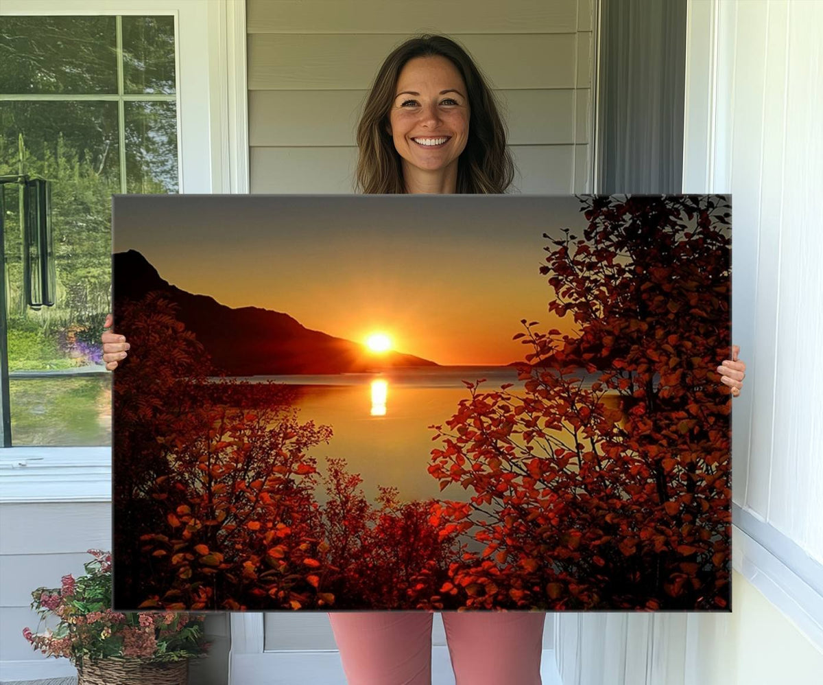 Autumn Sunset Over Lake Canvas Art – Tranquil Nature