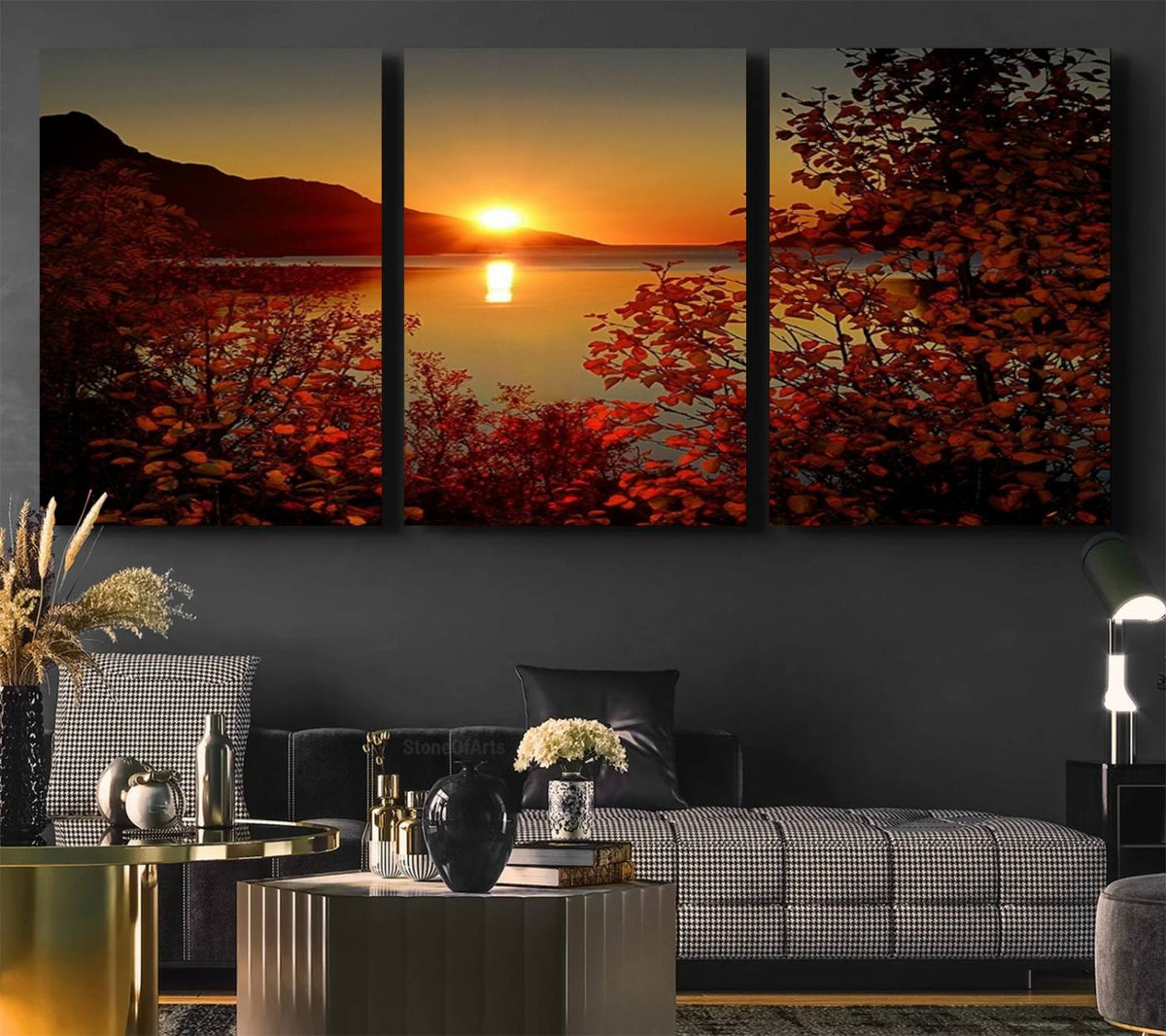 Autumn Sunset Over Lake Canvas Art – Tranquil Nature