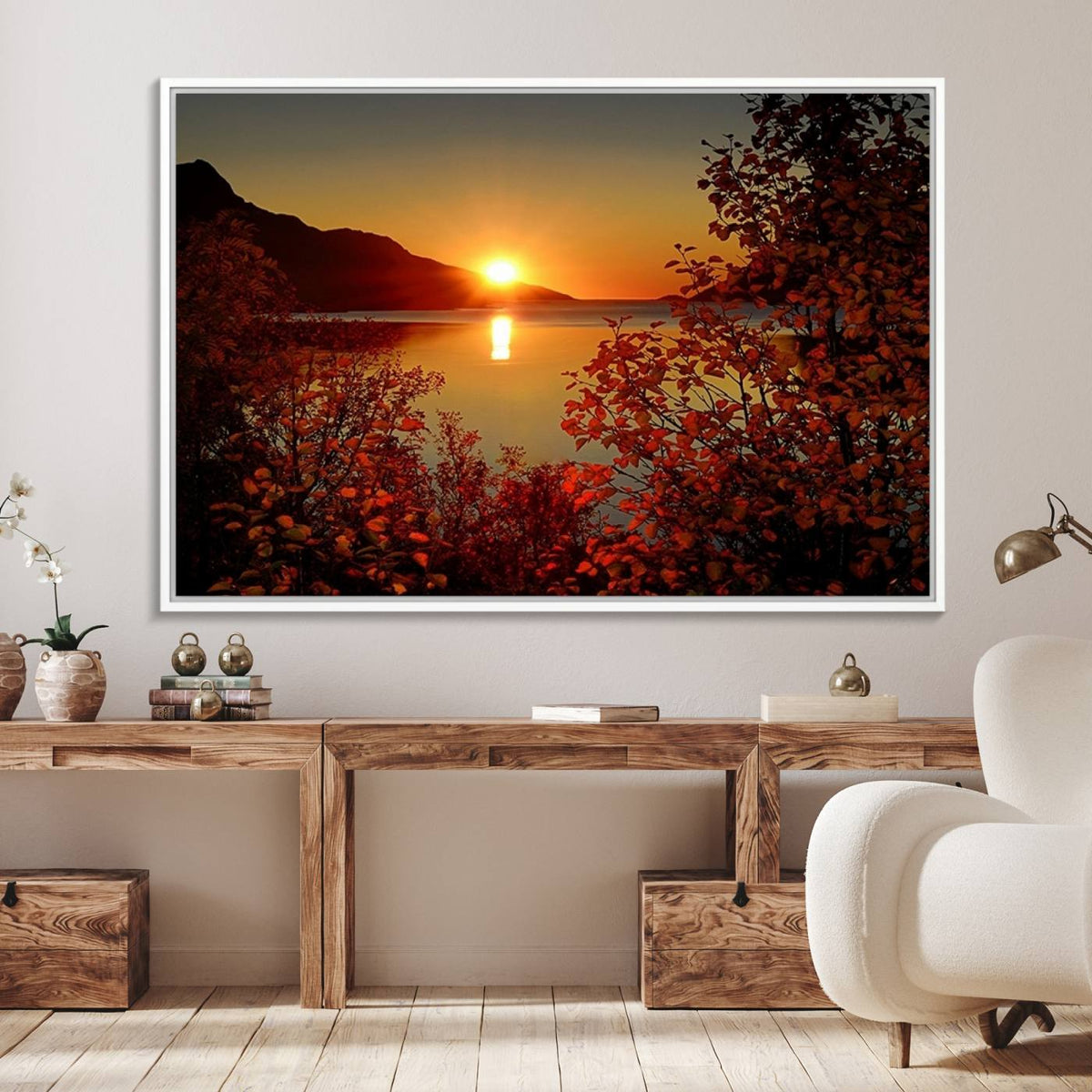 Autumn Sunset Over Lake Canvas Art – Tranquil Nature