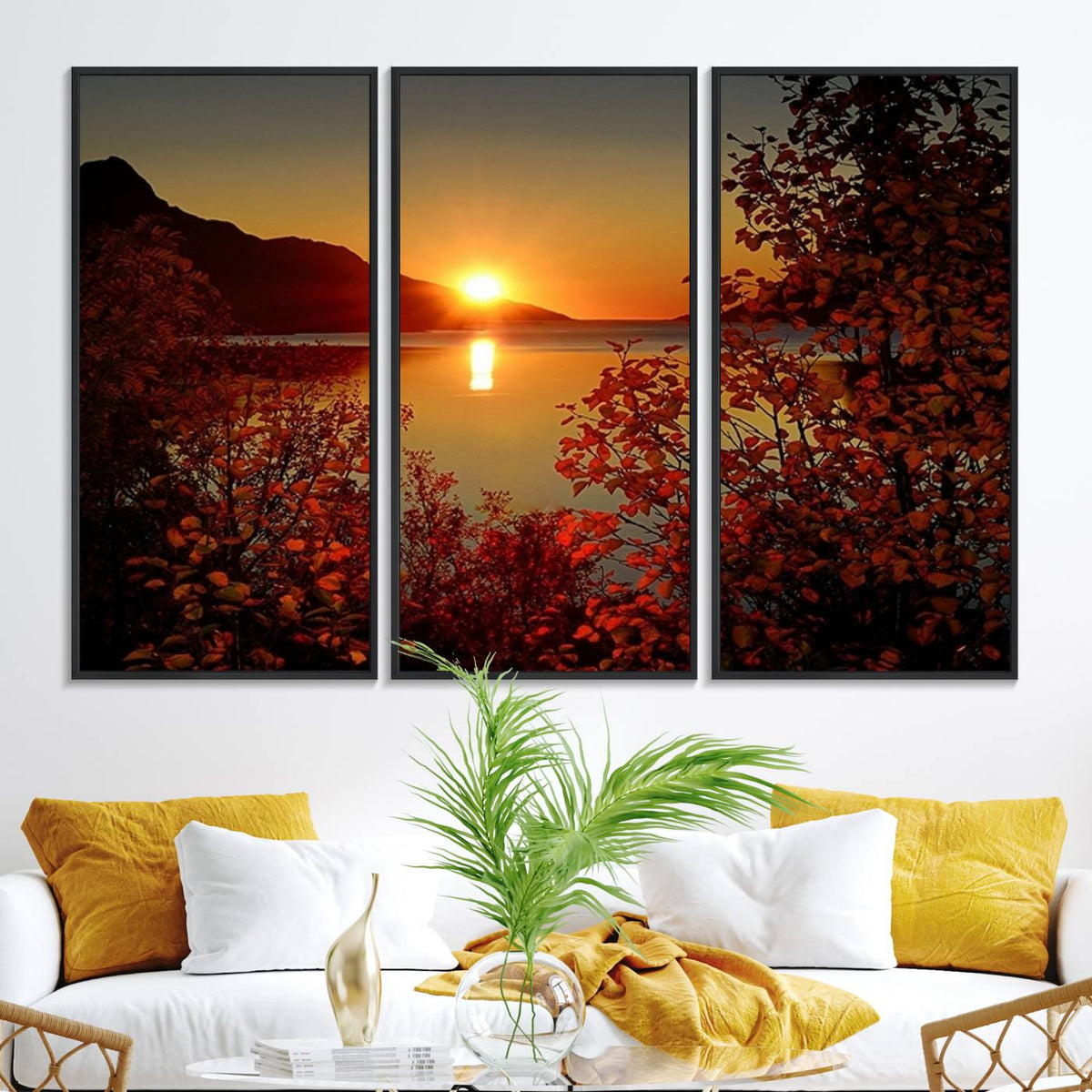 Autumn Sunset Over Lake Canvas Art – Tranquil Nature