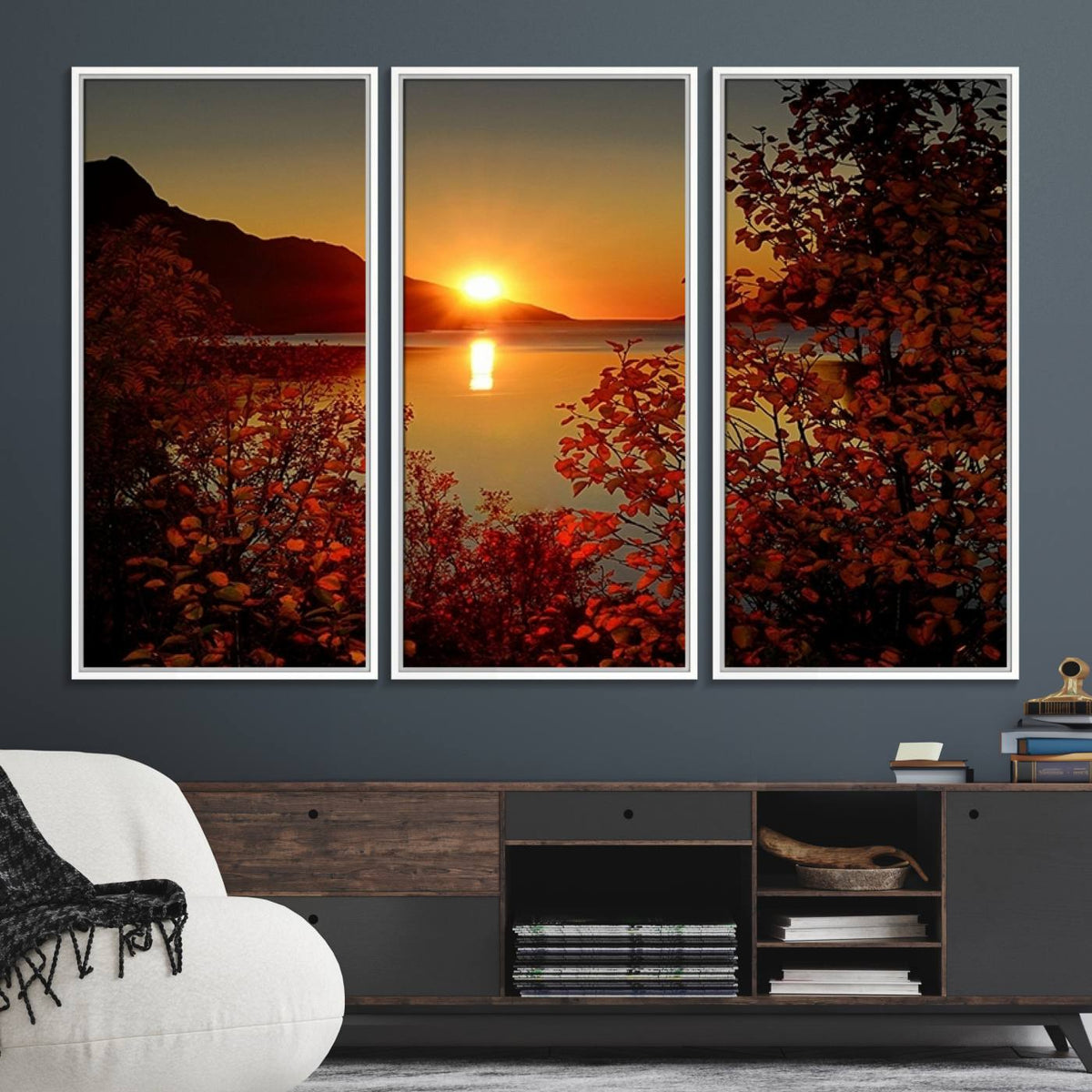 Autumn Sunset Over Lake Canvas Art – Tranquil Nature