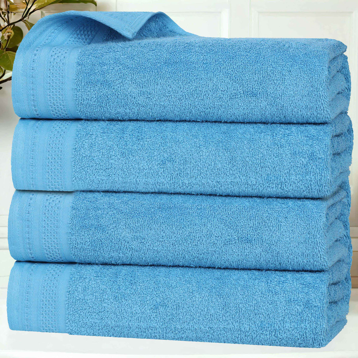 Honeycomb Textured Waffle Border Cotton Bath Towels, Set of 4 - Bath Towel by Superior Brand