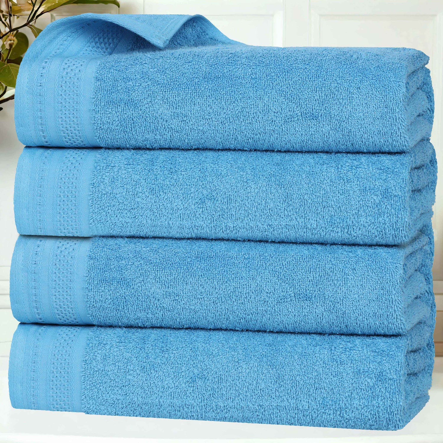 Honeycomb Textured Waffle Border Cotton Bath Towels, Set of 4 - Bath Towel by Superior Brand